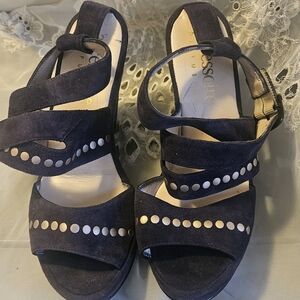 Italian ACCESSOIRE DIFFUSION Size 38 Purple Suede Studded Women's Sandals